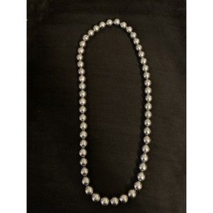 Necklace Faux Pearl Gray Silvery Chunky 35 inches  1/2" 13mm Costume Jewelry